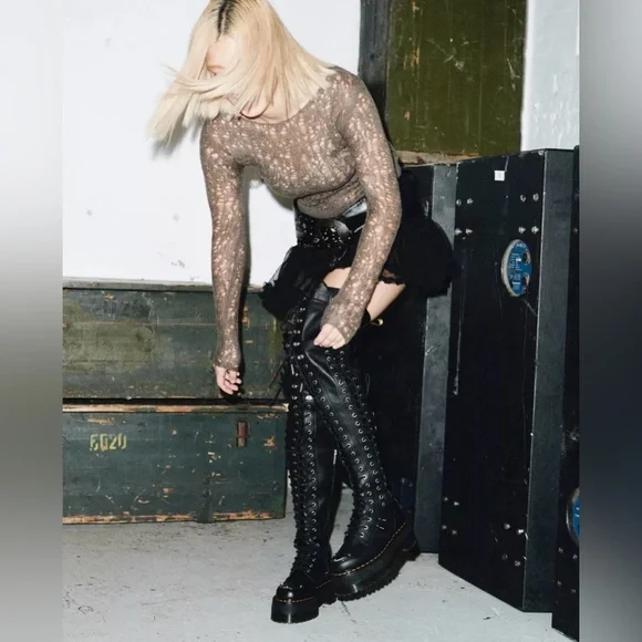 🆕Dr. Martens 28 Eye Extreme MAX Virginia Leather Knee High Boots In Black Size:8 - Picture 4 of 16